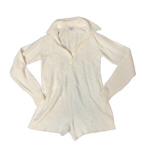 WeWoreWhat white long sleeve collared sweater romper